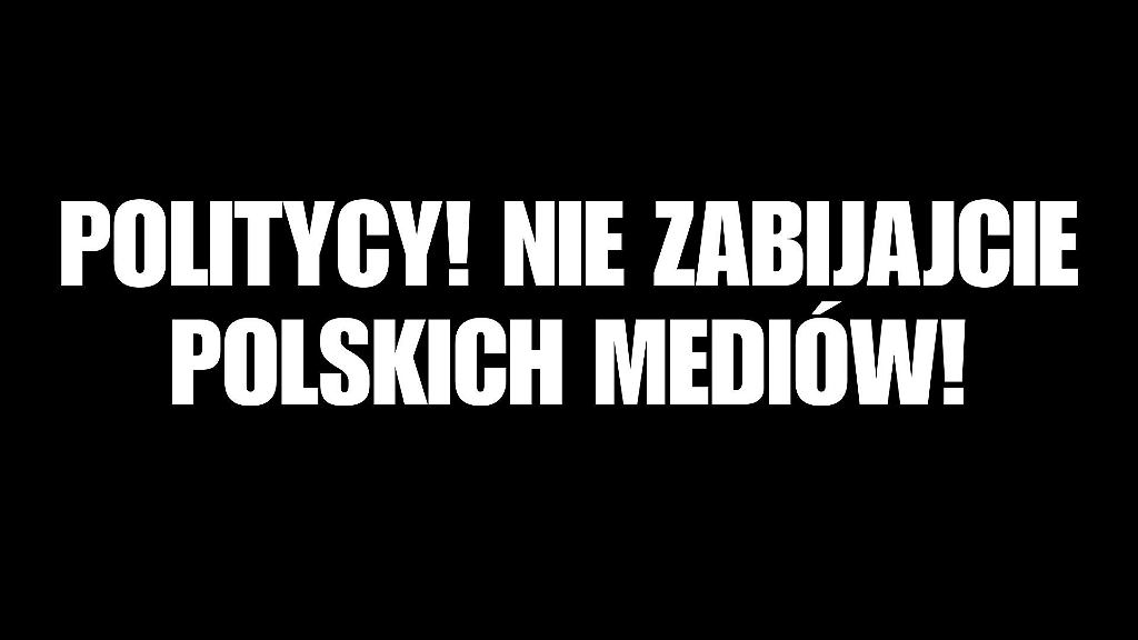 Apel wydawców do polityków w sprawie Big Techów. Grafika z napisem "Politycy! Nie zabijajcie polskich mediów!".