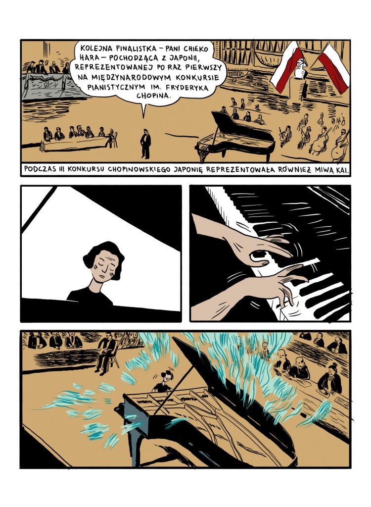 Komiks Wierzby przedstawia historię o tym, jak Japończycy pokochali muzykę Fryderyka Chopina. Chieko Hara reprezentuje Japonię w konkursie Chopinowskim i podczas III edycji konkursu gra muzykę kompozytora.