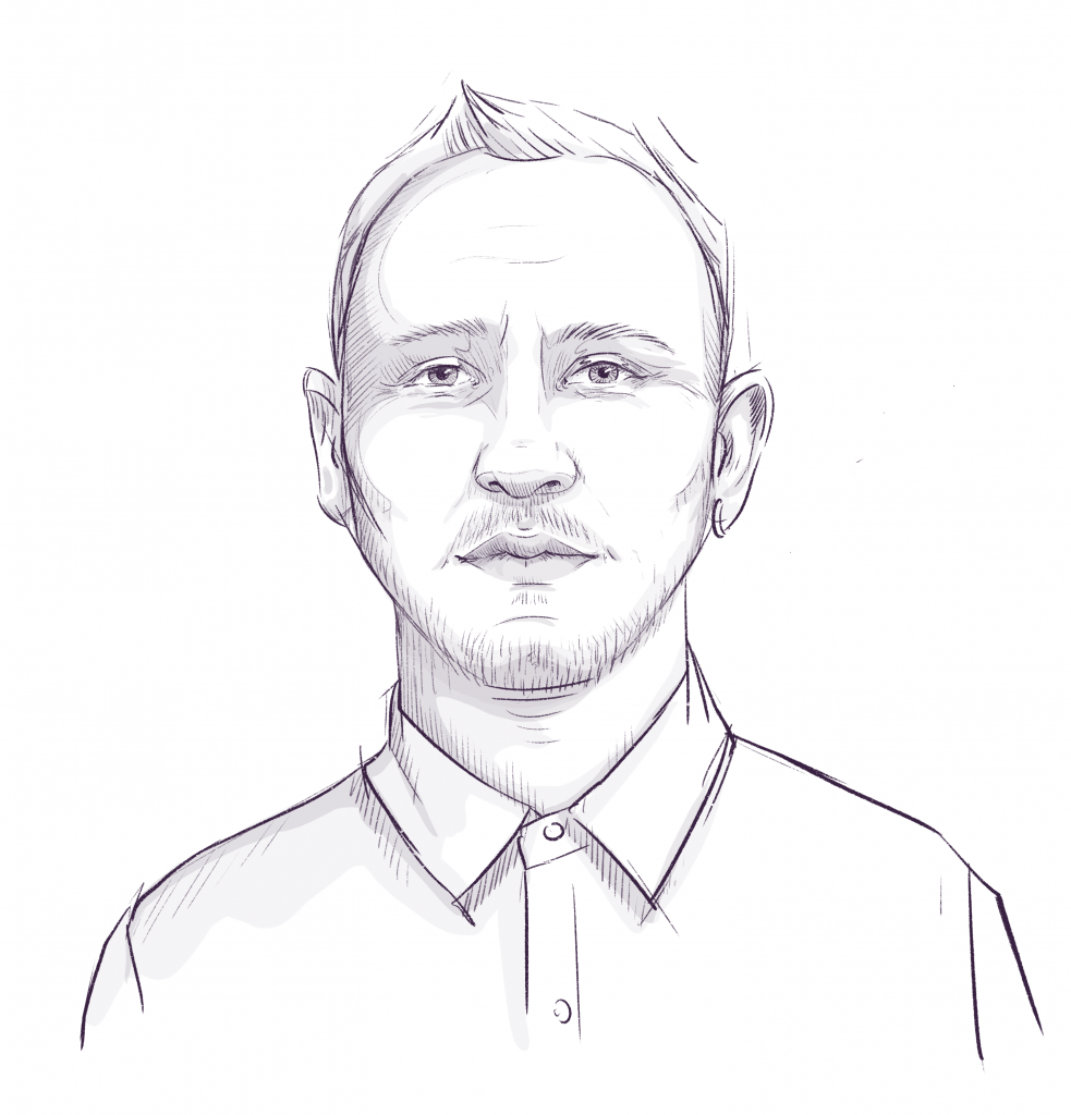 Ilustracja przedstawia Przemka Branasa, performera i artystę multimedialnego.