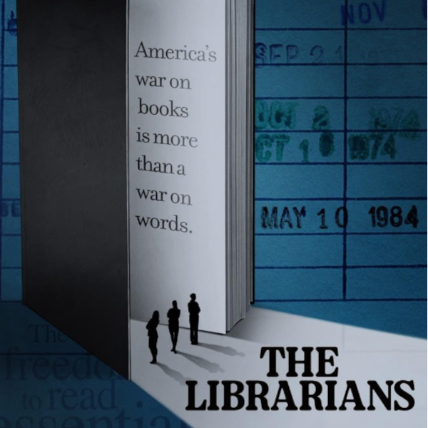 Grafika książki otwartej jak drzwi z napisem o wolności słowa i cenzurze. Film dokumentalny „The Librarians”, reż. Kim A. Snyder, MDAG 2026.